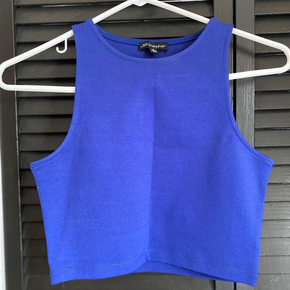 Blue Cropped Tank Top - Picture 1 of 2